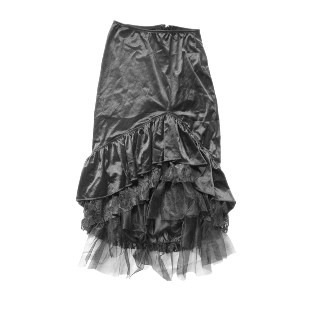 High Waist Solid Color Lace Fine Mesh Pleated Split Fishtail Skirt