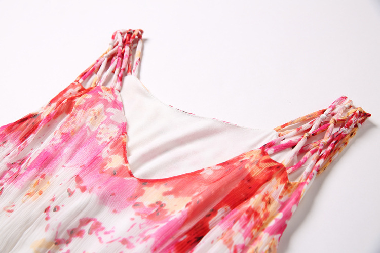 Silk Dress Bohemian V-neck Elastic Waist Color