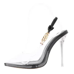 Transparent Pvc Super High Heel Metal Chain Back Empty Women's Shoes - Transparent - View 1