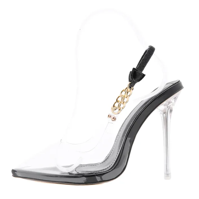 Transparent Pvc Super High Heel Metal Chain Back Empty Women's Shoes Transparent - Shop at LoveMi