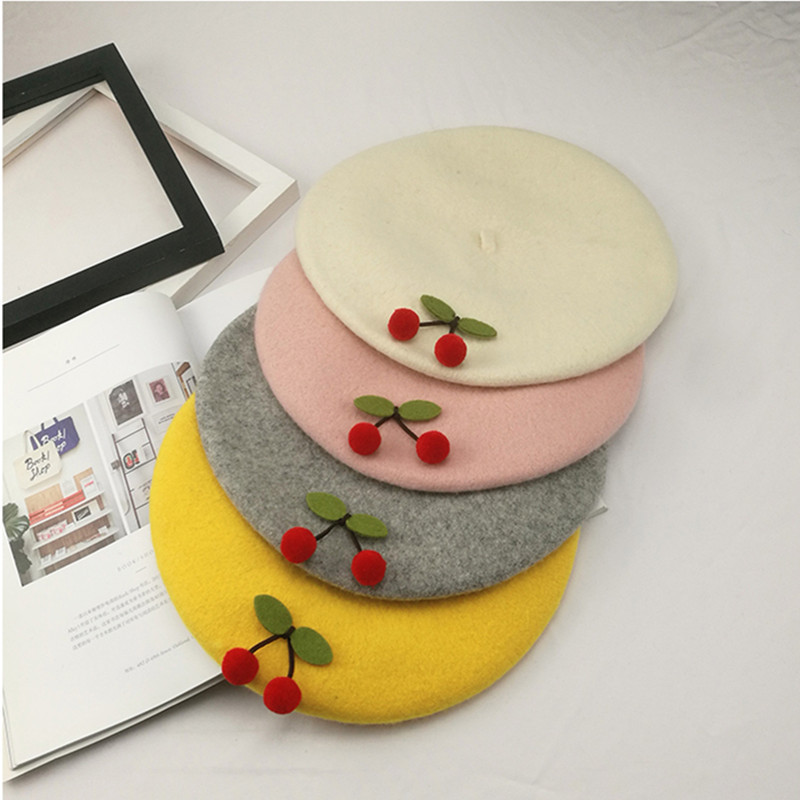 Handmade Cherry Woolen Beret Painter Hat