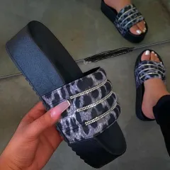 New European And American Fashion Rhinestone Sponge Cake Platform Sandals - Black - View 1