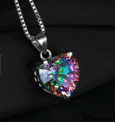Ancient Silver Colorful Crystal Inlaid Zircon Pendant Necklace