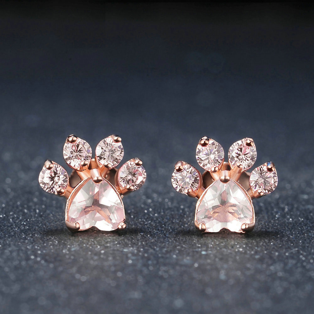Footprint Pink Crystal Zirconia Rose Gold Plated Earrings