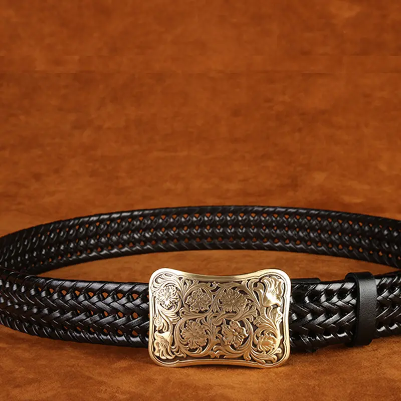 Ancient Personality Fashion Men's Hand-Woven Copper Buckle Belt