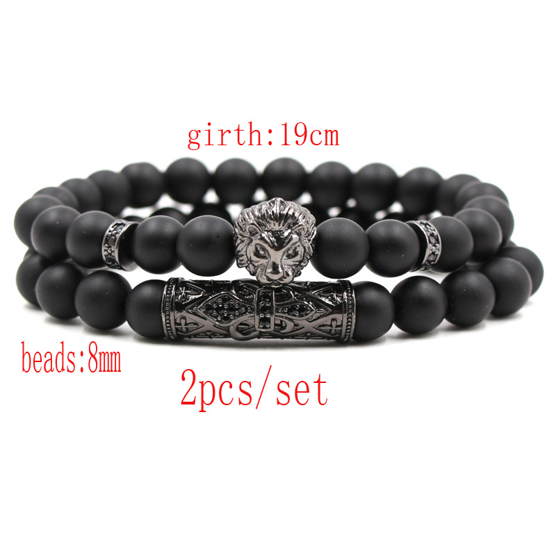 Micro-inlaid Zircon Elbow Lion Head Frosted Stone Elastic Bracelet