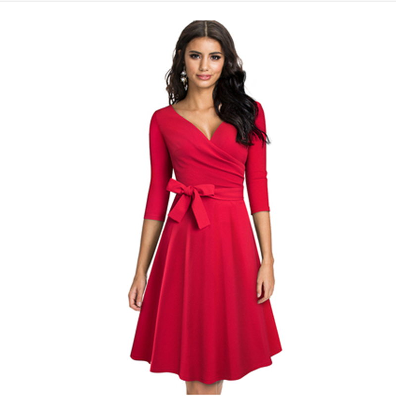 V-Neck A-Line Midi Dress, picture 6 of 8