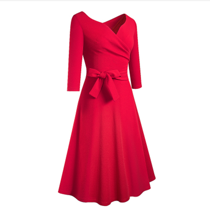 V-Neck A-Line Midi Dress, picture 2 of 8