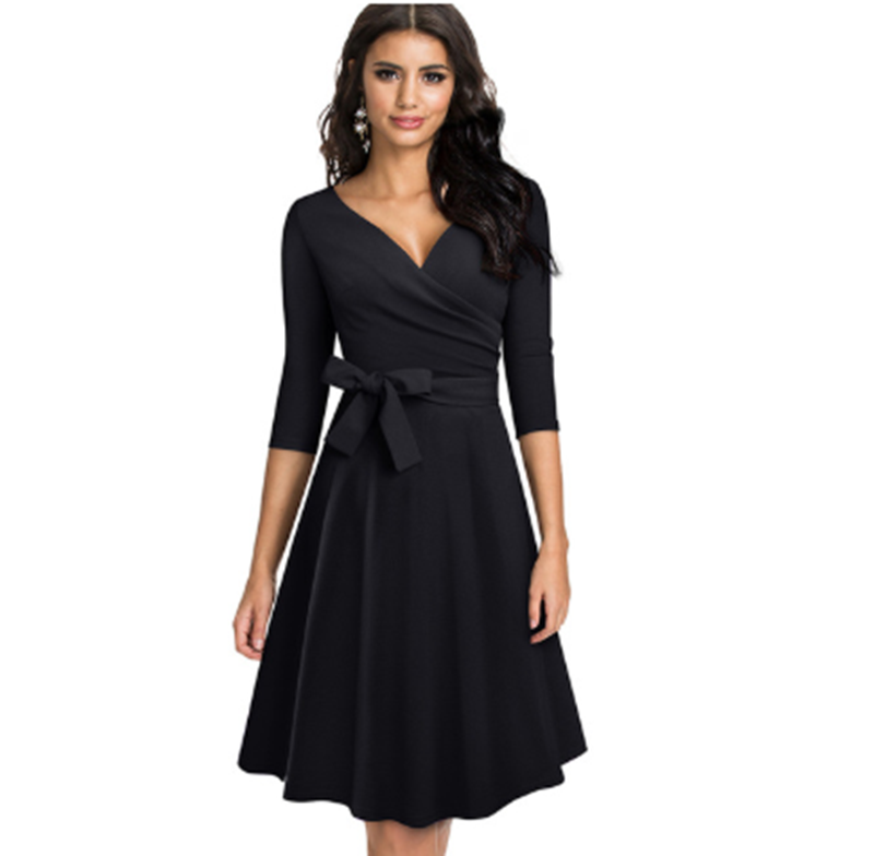 V-Neck A-Line Midi Dress