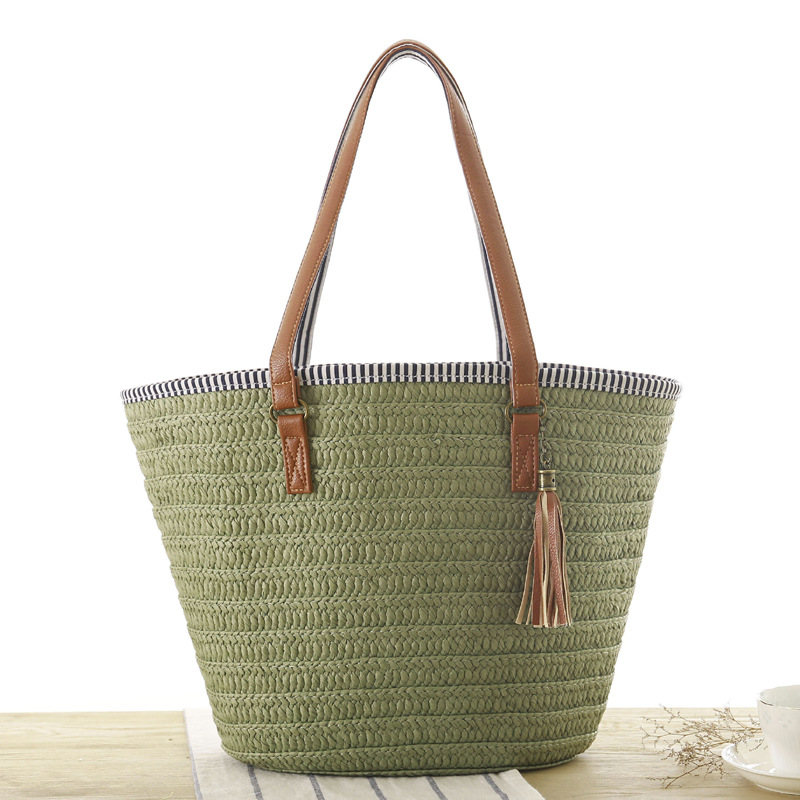 Simple One-shoulder Woven Tassel Pendant Beach Bag