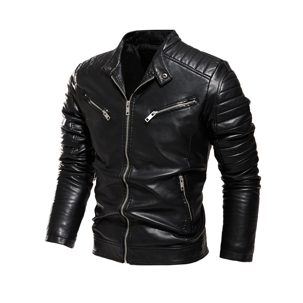 Solid Color Men's Pu Leather Jacket Motorcycle Suit