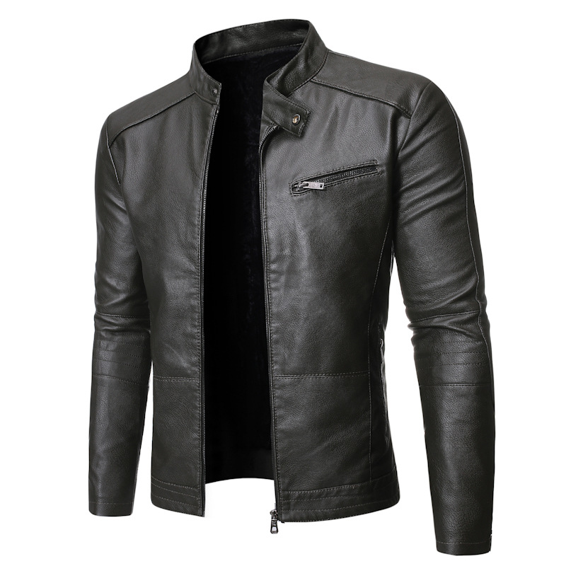 Stand-Up Collar All-Match Personality Men's Washed Leather Jacket