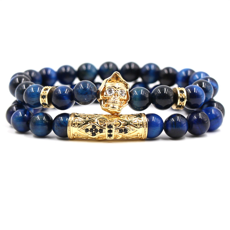 Micro-inlaid Zircon Elbow Mask Natural Blue Tiger Eye Elastic Bracelet