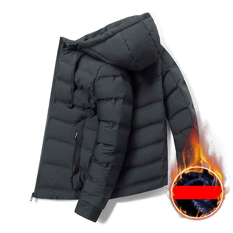 Plush Cotton Men's Korean Style Hooded Jacket