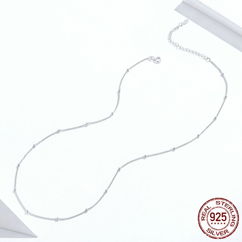 Small Round Beads s925 Sterling Silver Necklace Base Chain