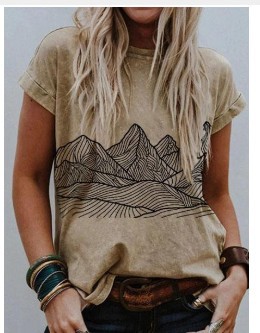 Ladies' Landscape Print Short Sleeve T Shirt Shirt 6 - Shop at LoveMi