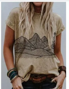 Ladies' Landscape Print Short Sleeve T-Shirt Shirt - 6 - View 1