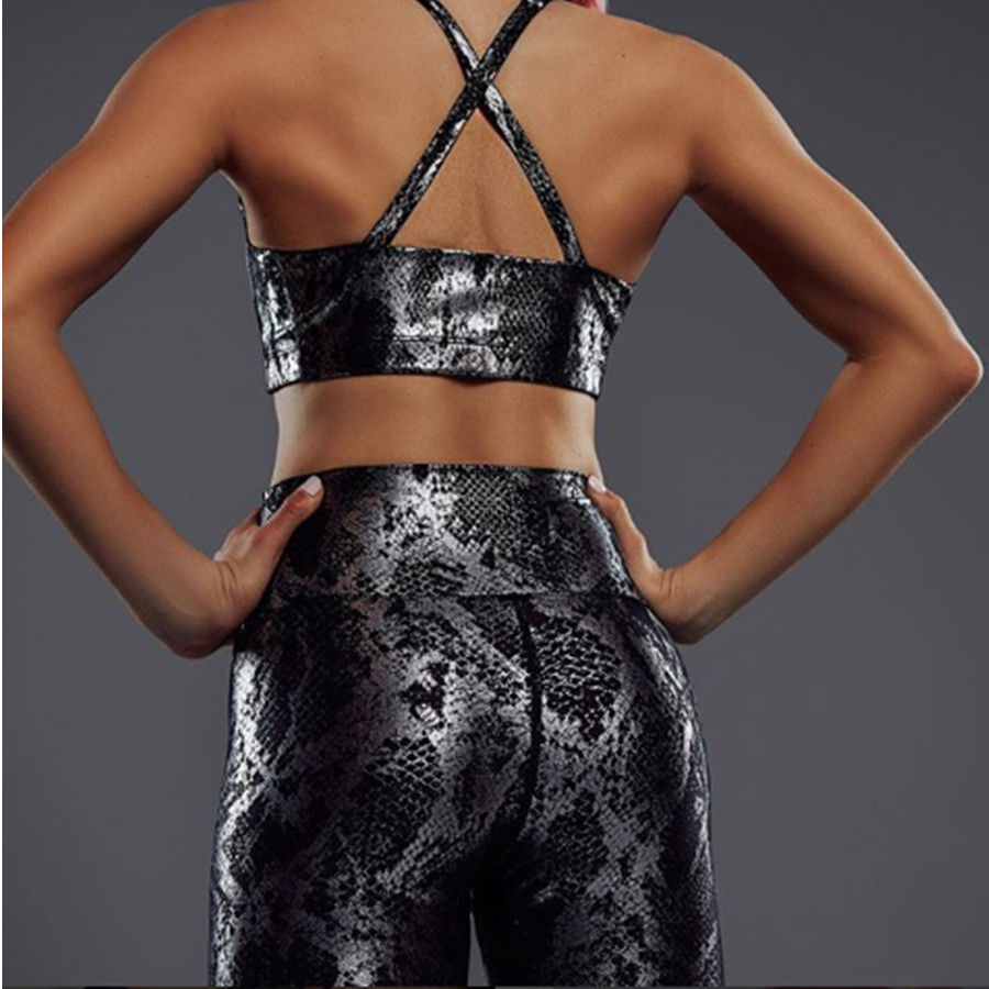 European and American Bronzing Snake Print White Fitness Pants