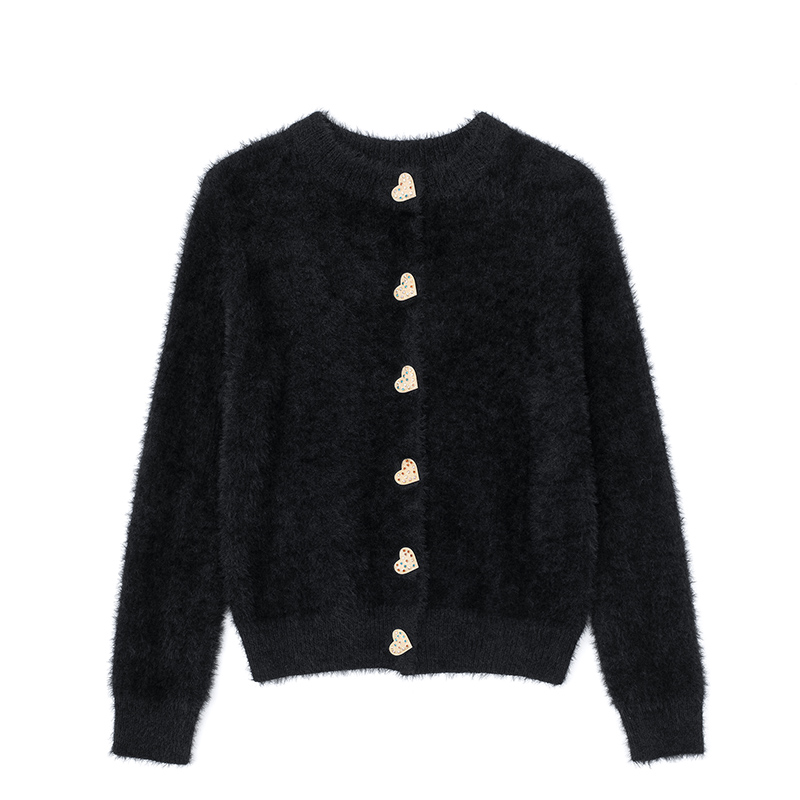 Love Single-Breasted Round Neck Plush Mink Fleece Knitted Cardigan