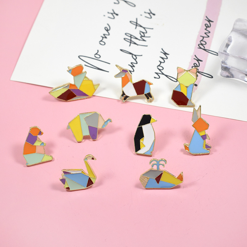 Cartoon Cute Geometric Lines Colorful Animal Penguin Rabbit Brooch