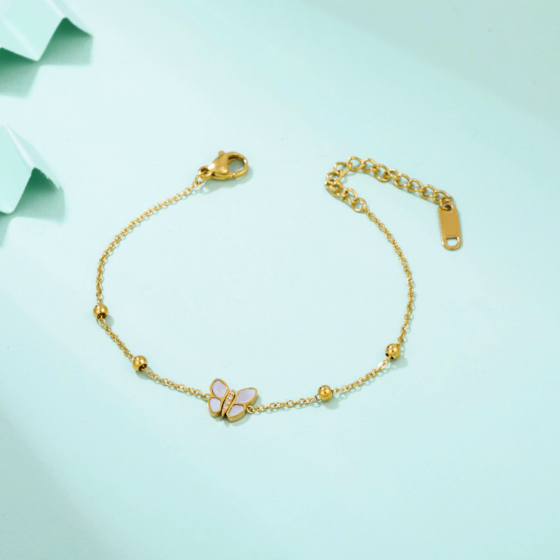 Butterfly Bracelet Titanium Steel Synthetic White Shell Inlaid Zirconium