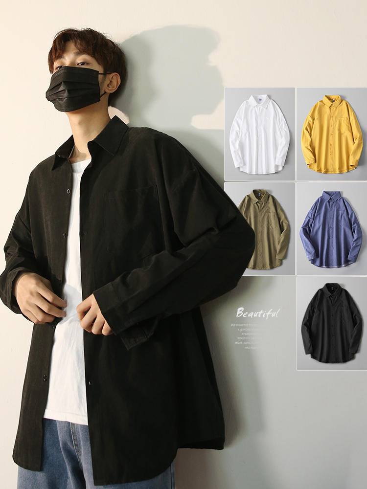 قميص ياباني أسود بأكمام طويلة بأسلوب هونغ كونغ للربيع والخريف