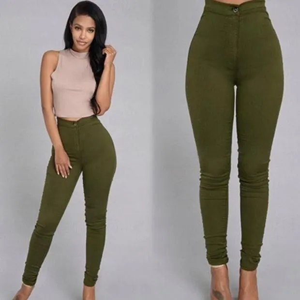 Fashion elastic jeans women leggings ladies Army Green - Shop at LoveMi