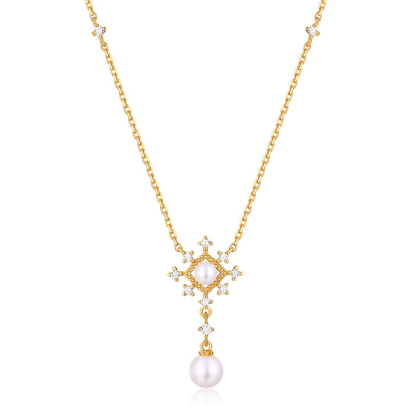 Temperament Vintage Palace Pearl Necklace Female Sterling Silver Clavicle Chain Necklace