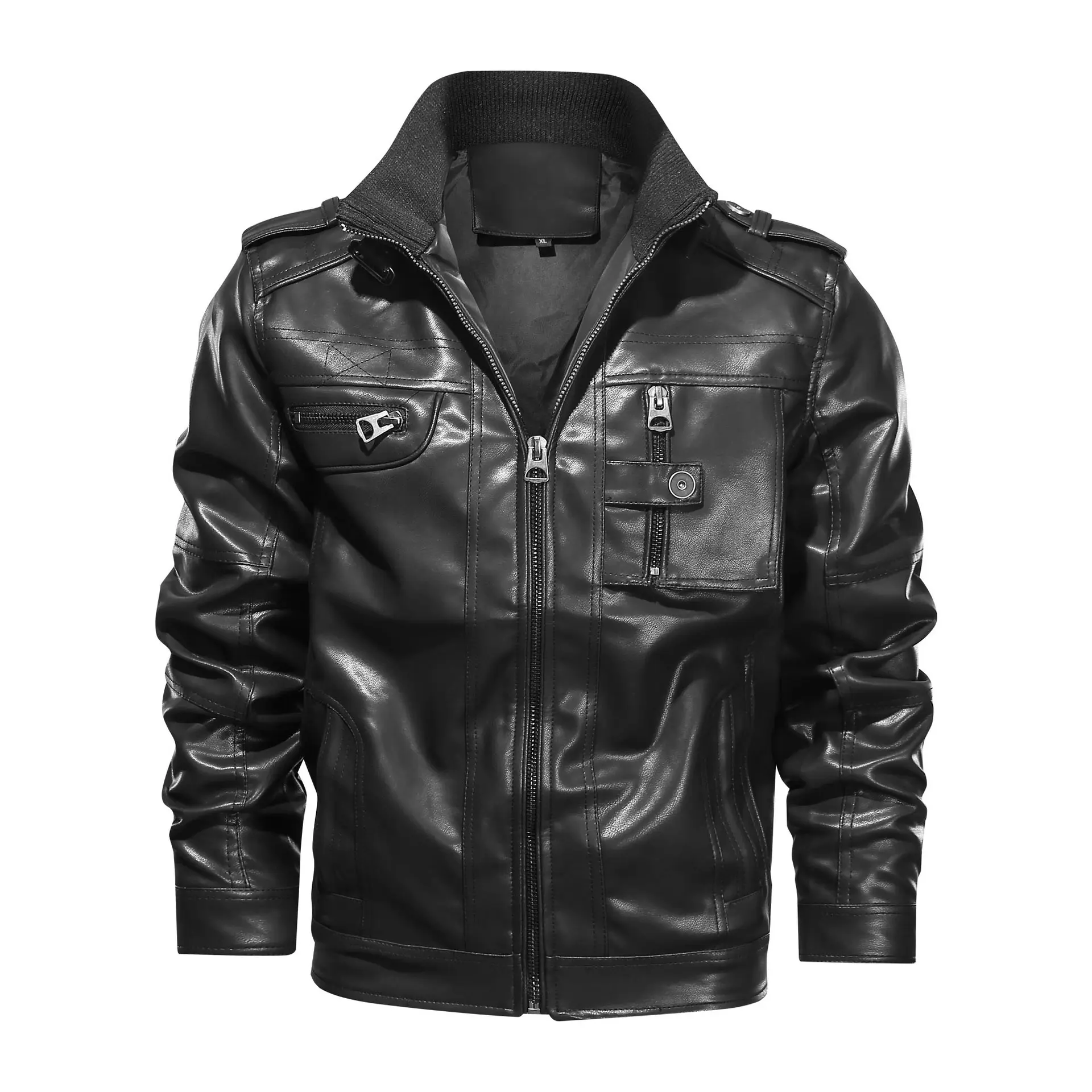 Men's Leather Jacket Large Size Stand-up Collar