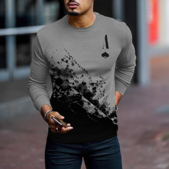 Grey Printed Long-Sleeved Men's Sweatshirt
