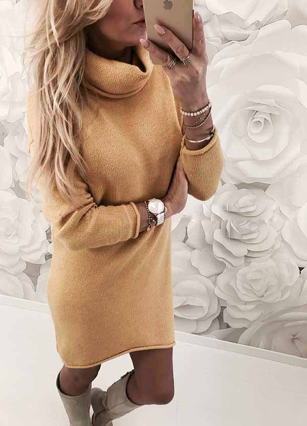 Long Sleeve Slim Base Shirt Turtleneck Sweater Dress