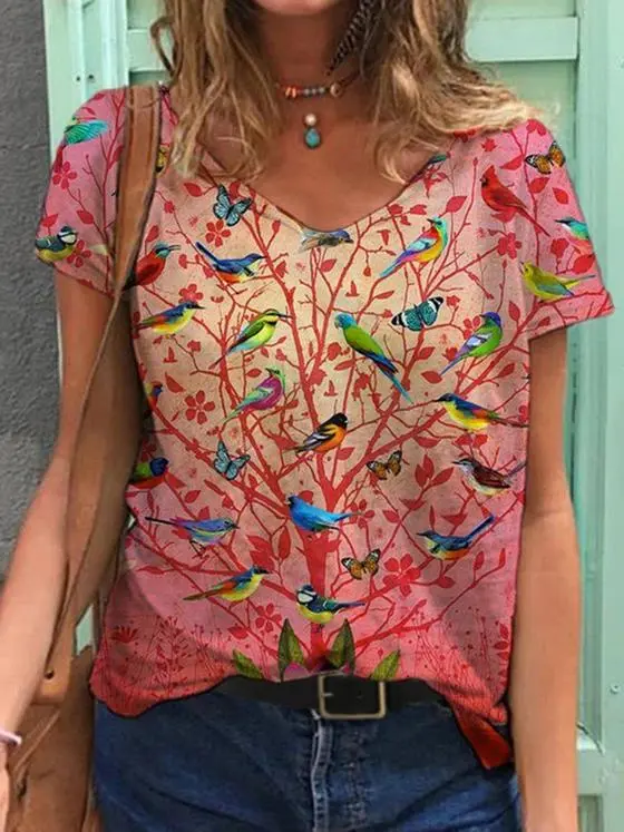Asuka print V neck short sleeved T shirt 1 - Shop at LoveMi