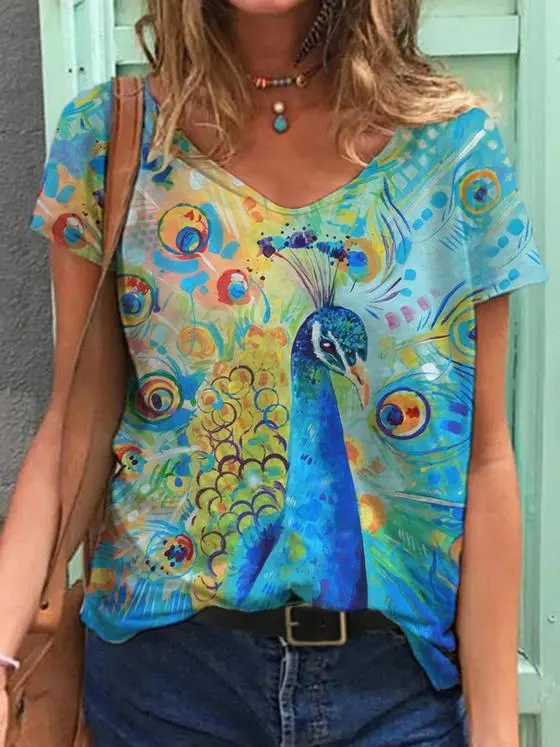 Asuka print V neck short sleeved T shirt 5 - Shop at LoveMi