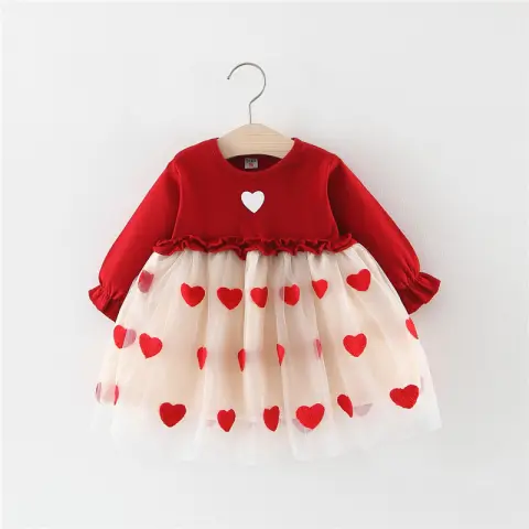 Girls' Solid Color Stitching Mesh Love Lace Dress Fake