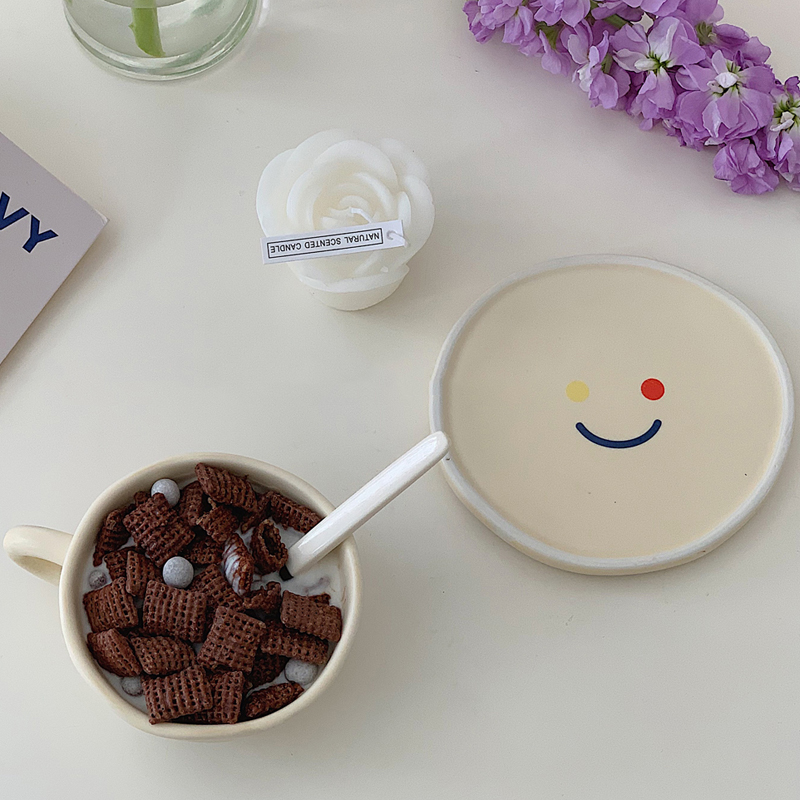 Hand Hold Ceramic Mug With Smiley Face Coffee Cup And Saucer