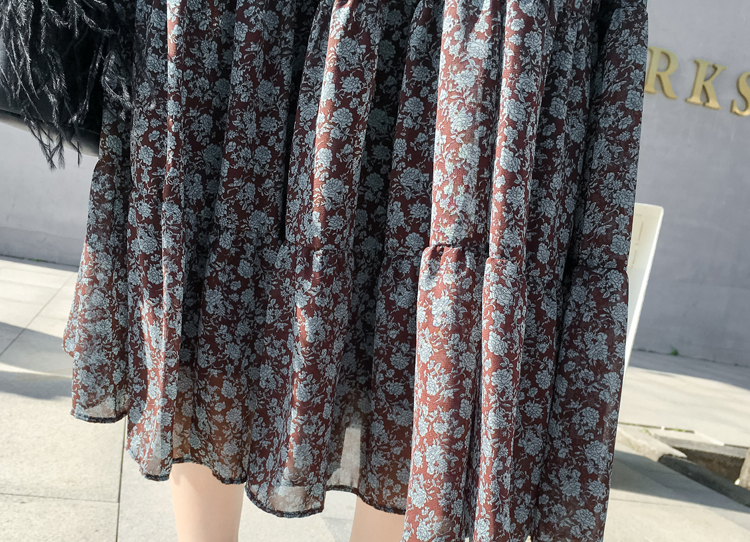 Title 5, Retro High Waist All-match Floral Chiffon Skirt