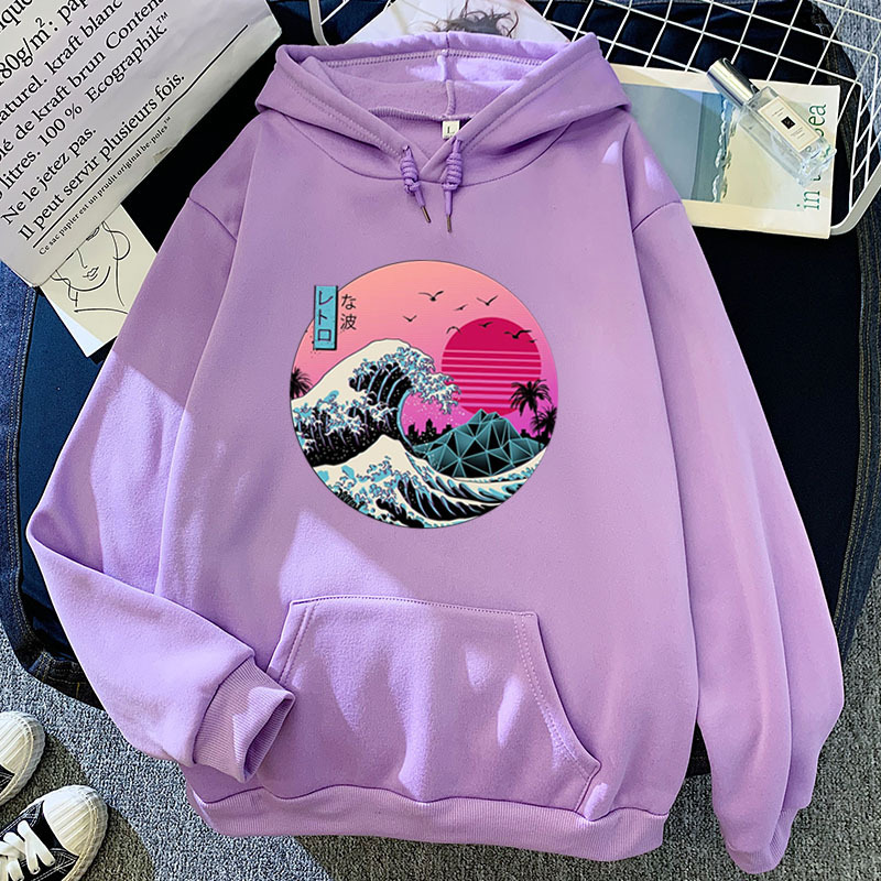 Big Sea Wave Printed Pattern All-Match Personalized Hooded Sweater