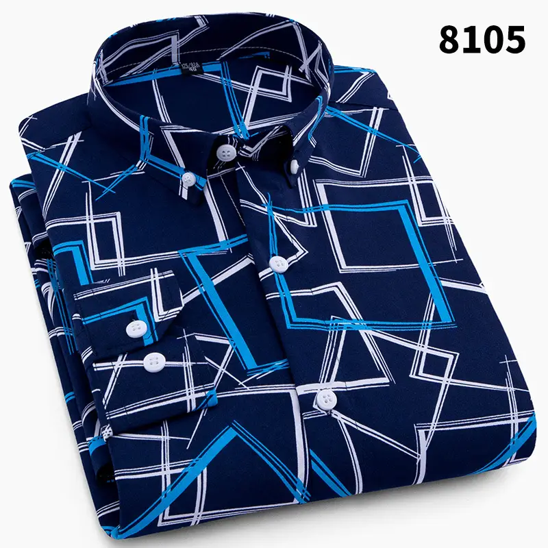 New Men's Long Sleeve Shirt Business Casual Plaid Striped Solid Color Shirt Non-iron Korean Slim Cross-border