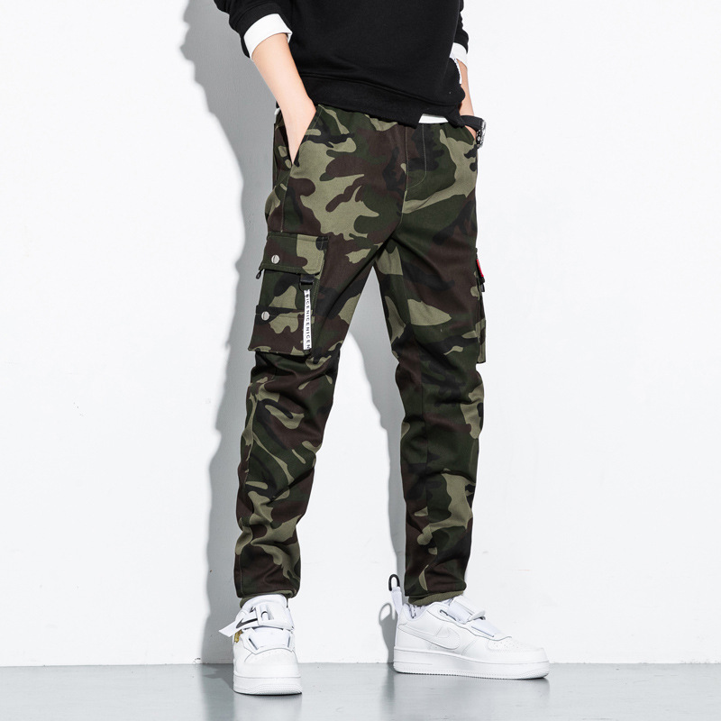 Camouflage Overalls, Men's Casual Pants, Multi-Pocket Trousers, Cropped Pants
