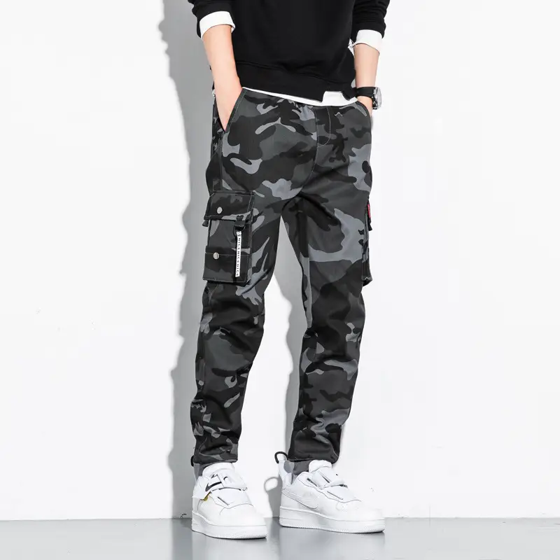 Camouflage Overalls, Men's Casual Pants, Multi-Pocket Trousers, Cropped Pants
