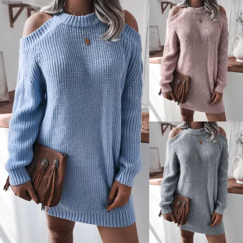 Knitwear College Sweaters Sweater for Women Long Blue Gray
