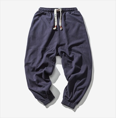 Men's Casual Japanese Loose Solid Color Cotton And Linen Trousers