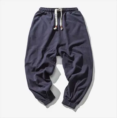 Men's Casual Japanese Loose Solid Color Cotton And Linen Trousers