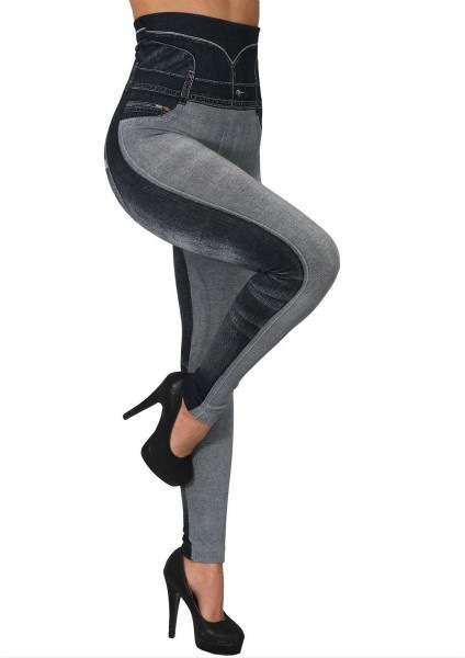 Simple Basic Seamless Cotton Imitation Denim Leggings High Waist Sexy Leggings Black - Shop at LoveMi