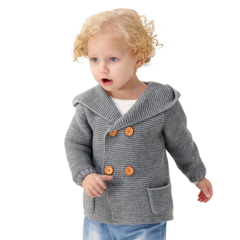 Cardigan Sweater British Boys' Hooded Solid Color Autumn Winter