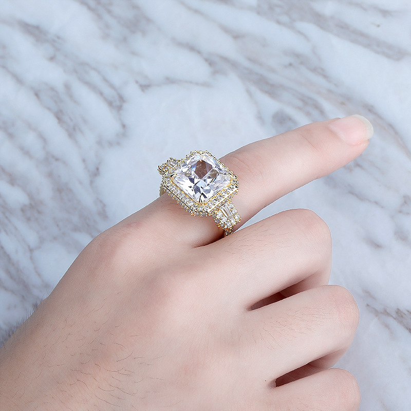 European And American Real Gold Electroplated Hip-hop Diamond Ring For Men And Women