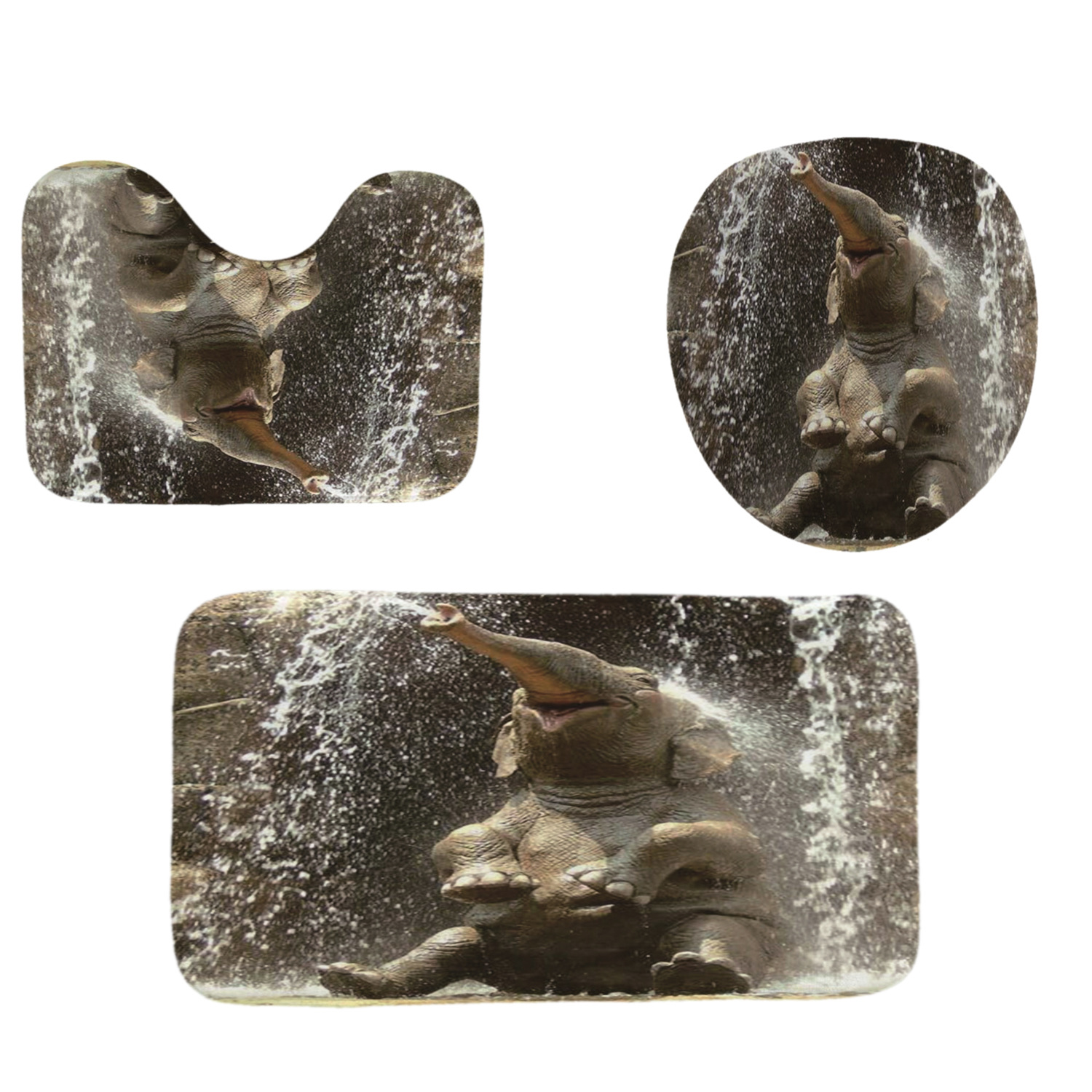 Digital Print Elephant Animal Shower Curtain Set