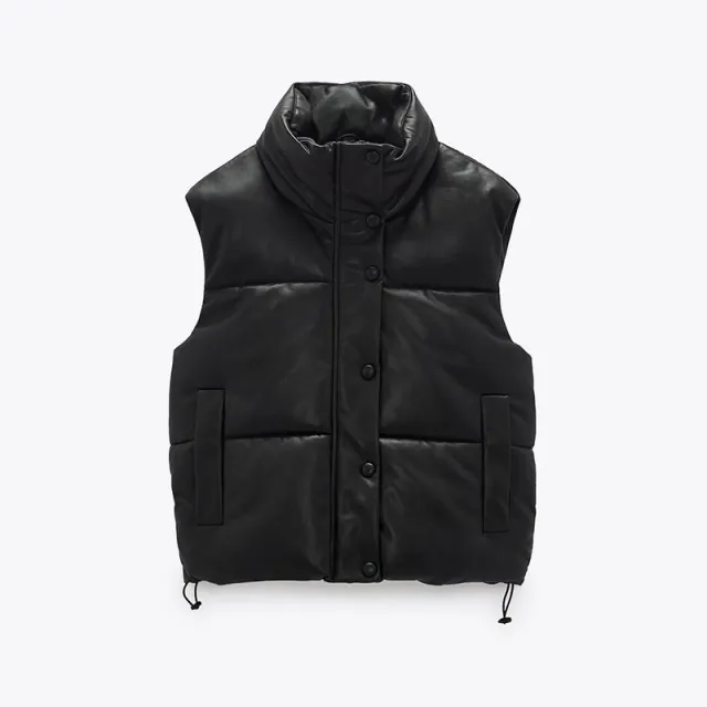 Black Cotton Vest With Sleeveless Stand up Collar And Side Pockets Tan - Shop at LoveMi