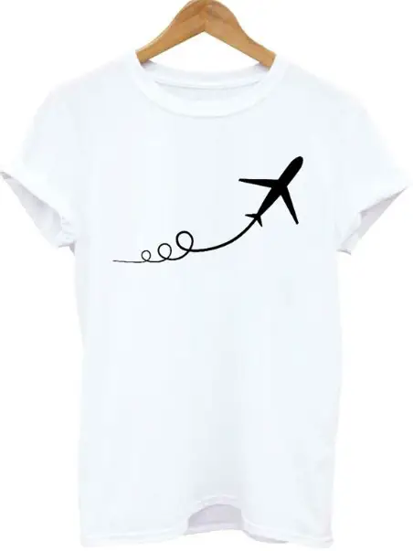 Airplane Print Street English Short-sleeved T-shirt