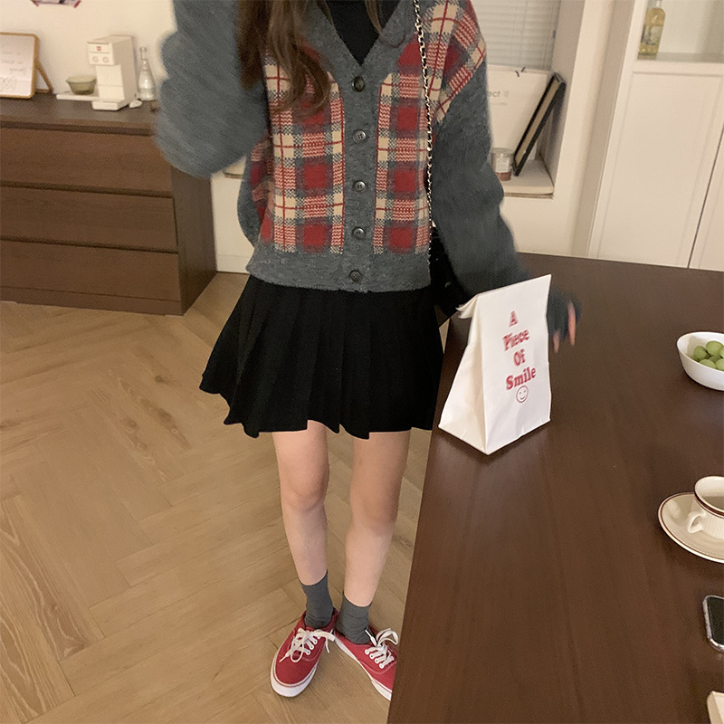 Title 1, Slim Button Contrasting Plaid Sweater Jacket